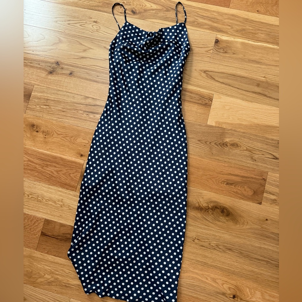 Polka Dot Silk Midi Cowl Neck Cami Dress